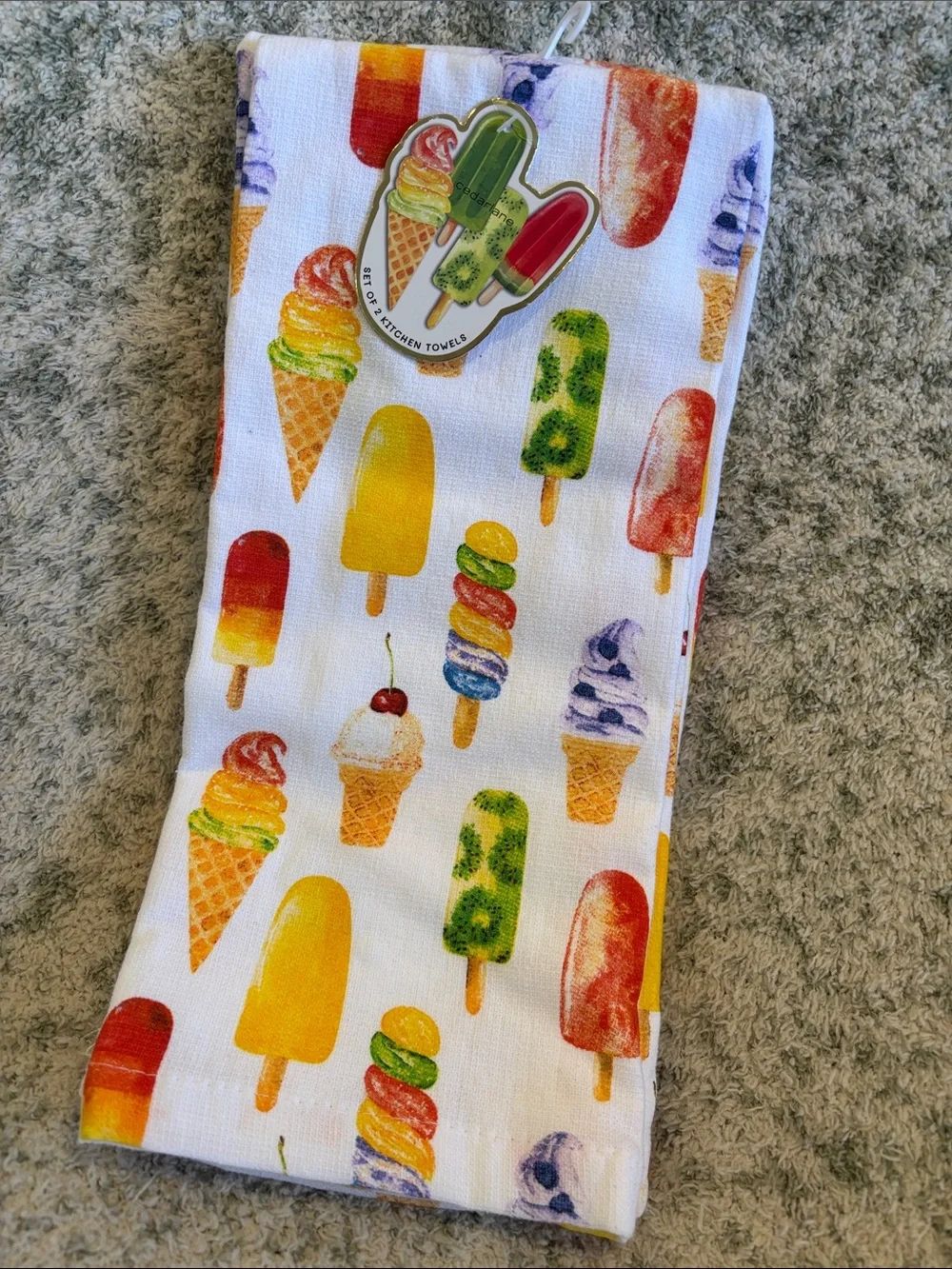 Ice Cream & Popsicle Kitchen Towels Set of 2 NWT Cotton 18x28” Cedarlane